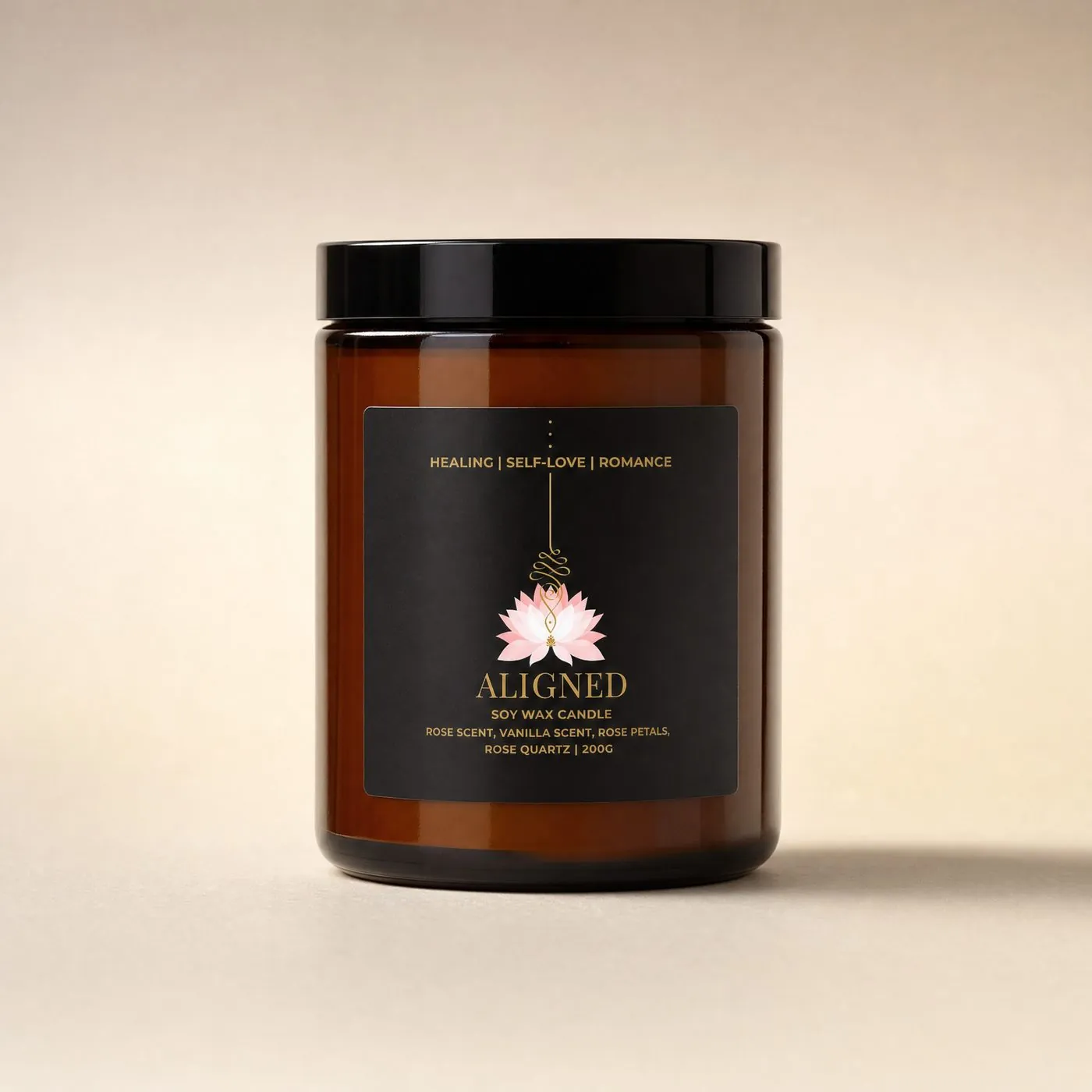 Aligned candle, Healing · Self-Love · Romance, studio packshot