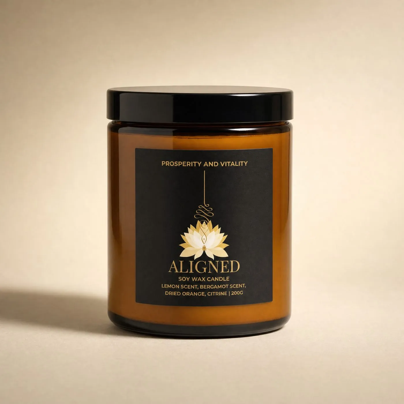 Aligned candle, Prosperity & Vitality, studio packshot